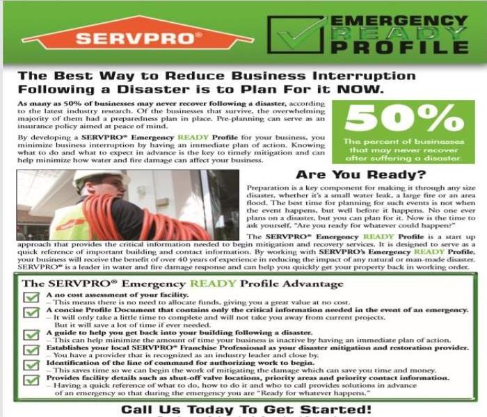  Emergency Response Plan flyer, listing its benefits on white back ground, black ink and green icons